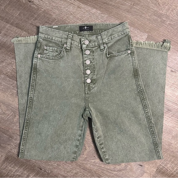 7 For All Mankind green denim high waist cropped straight jeans size 29 - Picture 4 of 6